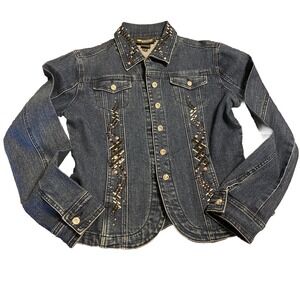 Glitchy Glam Christine Alexander Denim Blazer Swarovski Crystals Studs Western S